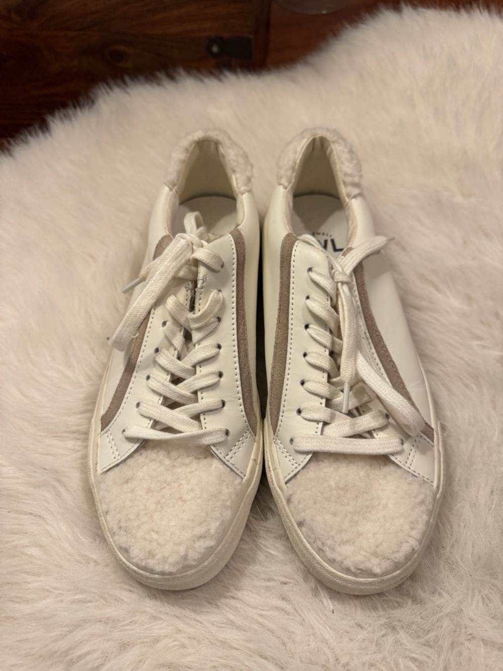 Madewell Cream & Taupe Faux-Shearling Low-Top Sneakers Size W8/ M6.5 pre-owned